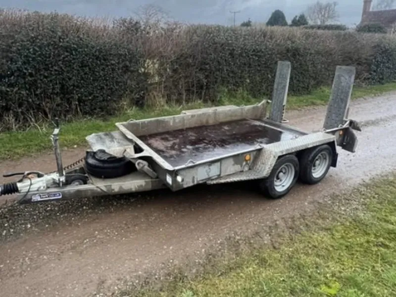 Ivor Williams twin axle plant trailer with the ramp tail down